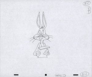 Bugs Bunny Animation Pencil Art - B-1 - Holding Papers - Surprised