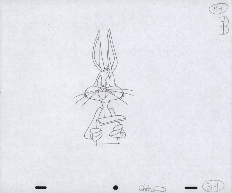 Bugs Bunny Animation Pencil Art - B-1 - Holding Papers - Surprised