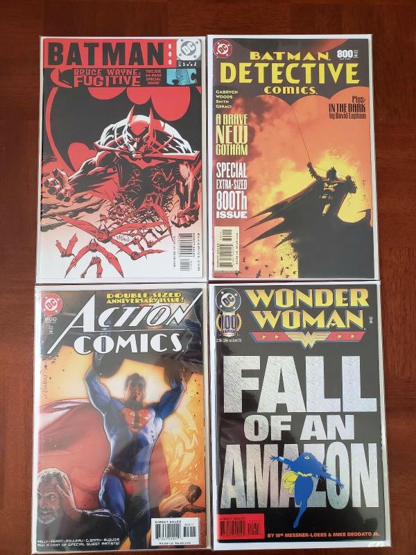 BATMAN 600, DETECTIVE 800, ACTION 800, WONDER WOMAN 100