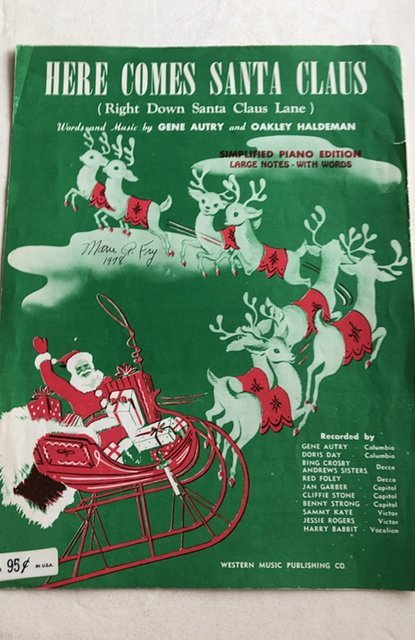 Here Comes Santa Claus Gene Autry piano sheet music 1947,C all my sheet!