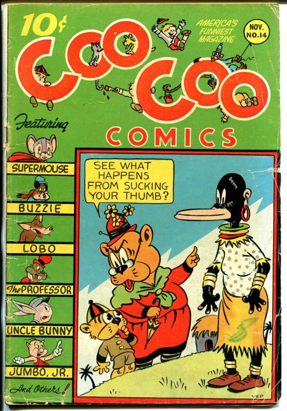 Coo Coo #14 1944-Nedor-Supermouse-rude cover-WWII era-rare-VG