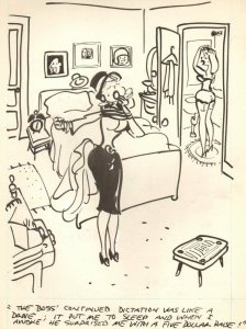 Lingerie Babe Gets $5 Raise out of Boss Humorama 1958 gag art by Reamer Keller