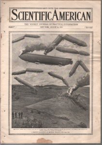 Scientific American 8/16/1913-zeppelin crash cover-100+ years old-G/VG