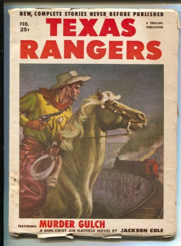 Texas Rangers 2/1956- Hero pulp-Jim Hatfield Texas Ranger- Murder Gulch-Nea...