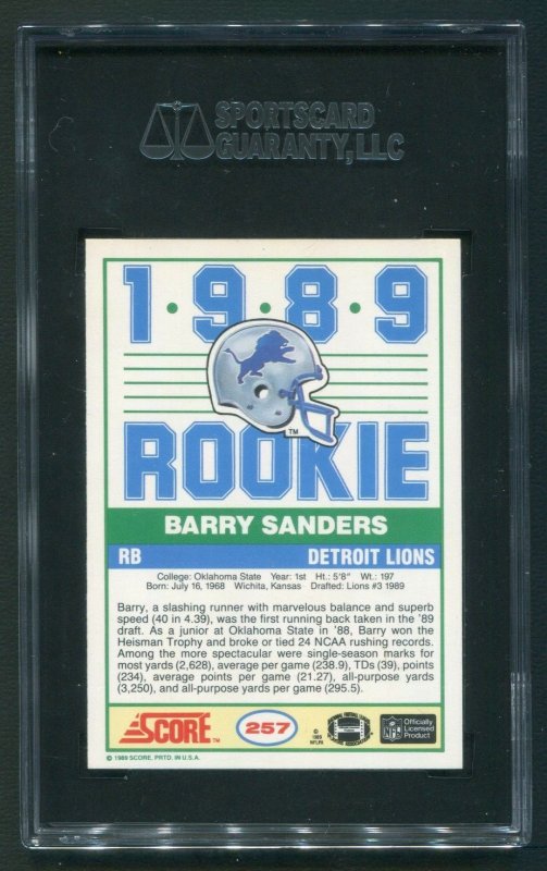 1989 Score Football Set (330) SGC MINT 9 Barry Sanders Rookie + Update Set (110)