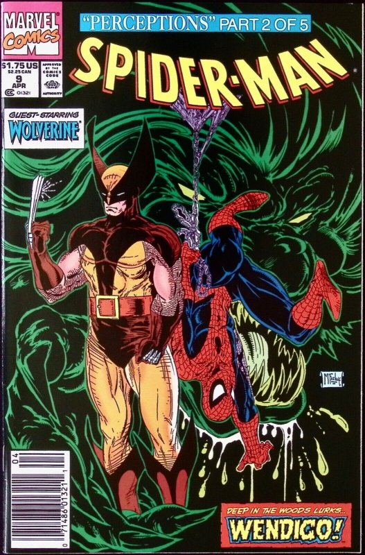 SPIDER-MAN Comic 9 — Peter Parker Todd McFarlane Wolverine — 1991 Marvel VF+