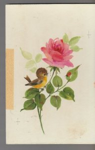 THANK YOU Bird on Branch Pink Flower & Ladybug 5.5x8.5 Greeting Card Art #T1988