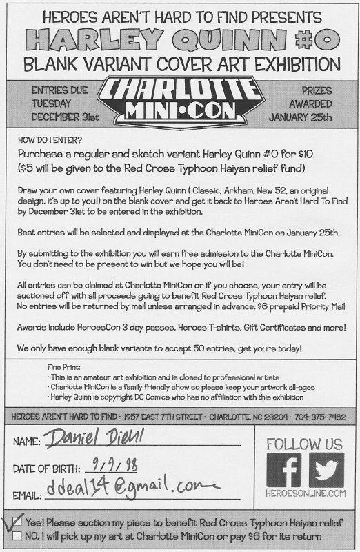 RED CROSS HARLEY QUINN ART CHARLOTTE MINI CON 2013 SIGNED BY DANIEL DIEHL EB200