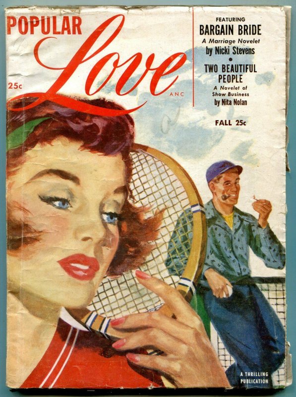 Popular Love Pulp Fall 1954- Tennis cover- Nicki Stevens VG