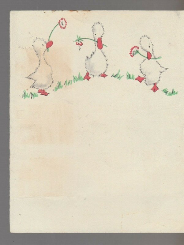 HAPPY EASTER Three Cute White Ducks w/ Flower 4x5 Greeting Card Art #E513