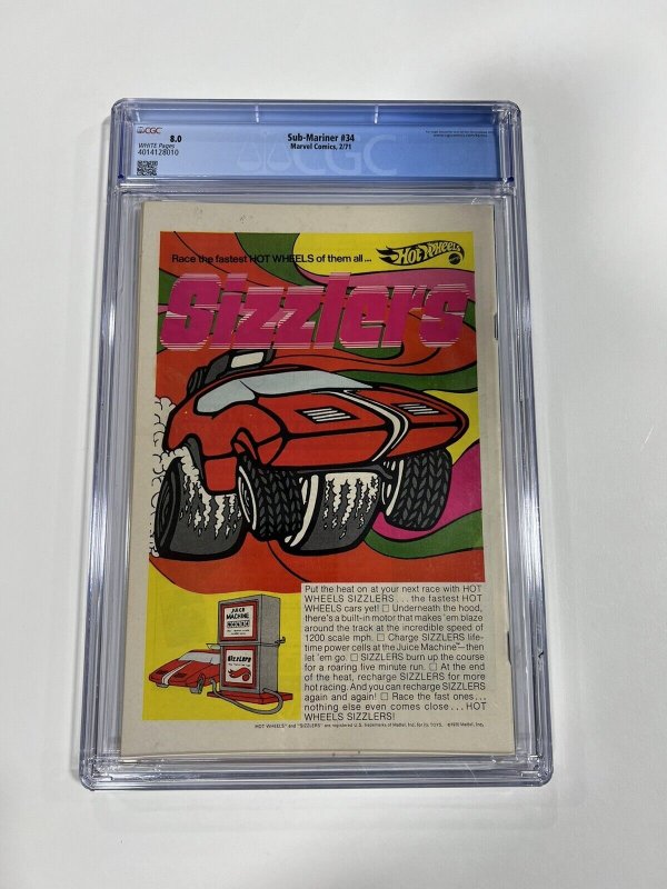 SUB-MARINER 34 CGC 8.0 WHITE PAGES MARVEL 1971 