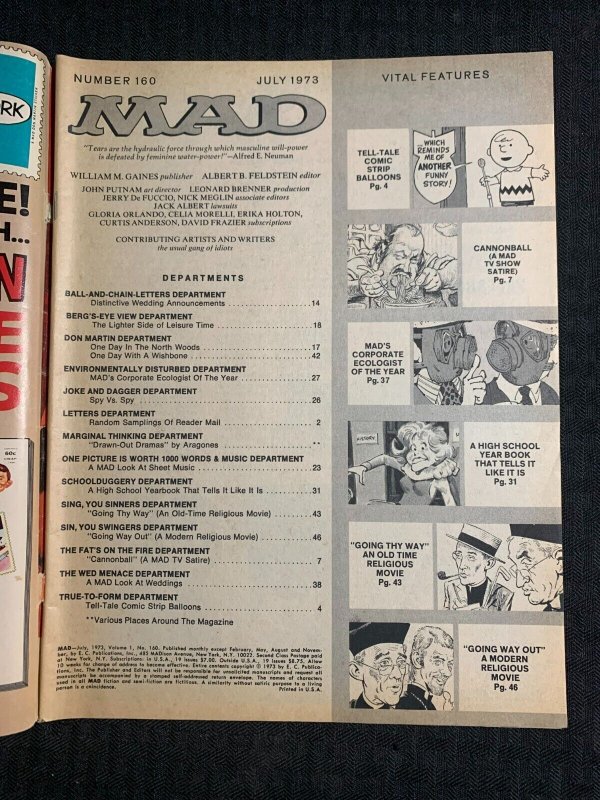 1973 MAD Magazine #160 VG- 3.5 Alfred E Neuman / Cannon Parody
