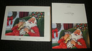 CHRISTMAS Santa Claus w/ Kittens & Puppies 9x7 Greeting Card Art #1020 w/ Bonus