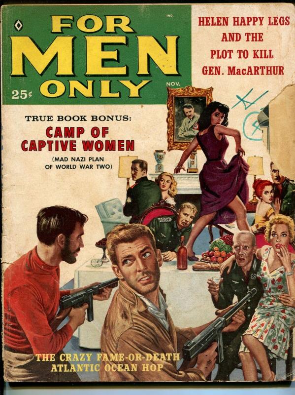 For Men Only 11/1959-Atlas-Nazis-Hitler-captive women-chesecake-MacArthur-GOOD