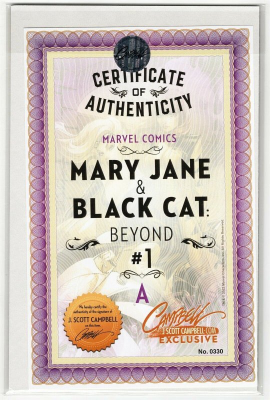 J Scott Campbell SIGNED Mary Jane Black Cat Beyond 1A JSC SEALED GGA 2022 Marvel