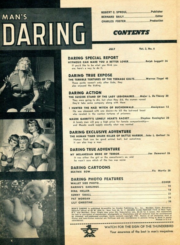 Man's Daring Magazine July 1961- Motorcycle Gang teenage cults- Nazi Witch