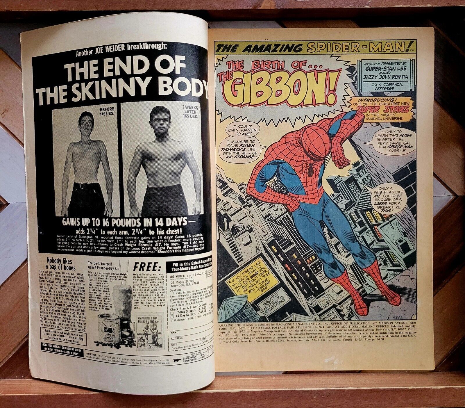 AMAZING SPIDERMAN 110 VG (Marvel 1972) 1st app Gibbon, final Stan Lee