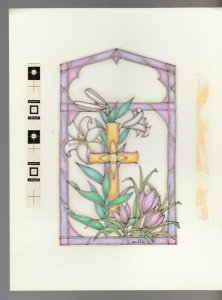 EASTER PRAYER Stained Glass Cross & Flowers 6.5x8.5 Greeting Card Art #E2426