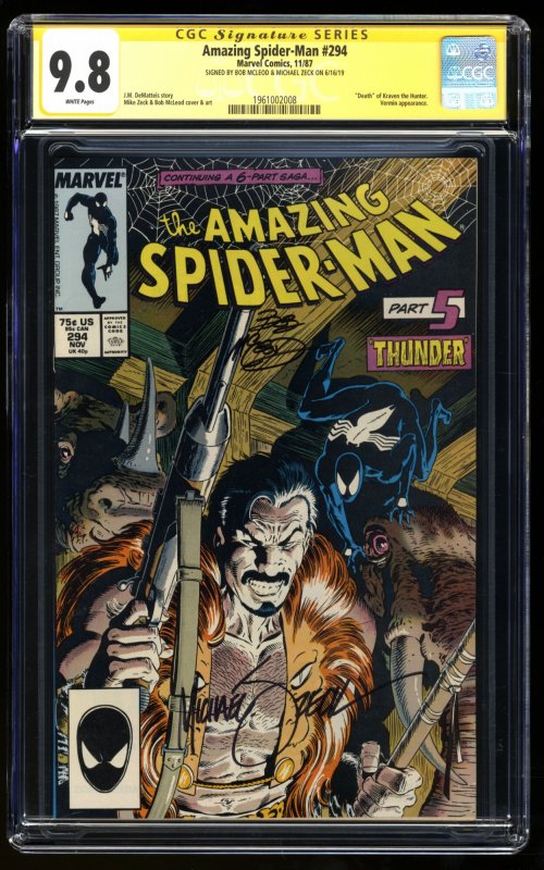 Amazing Spider-Man #294 CGC NM/M 9.8 SSX2 McLeod + Zeck