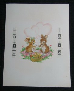 HAPPY ANNIVERSARY Cute Rabbits Having Picnic 7.5x9.5 Greeting Card Art #A9085