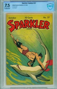 Sparkler #37 CBCS 7.5 1944-Tarzan by Hogarth- SHARK COVER