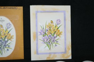 Purple & Yellow Flowers Butterfly & Daughter - Easter Greeting Card Painted Art