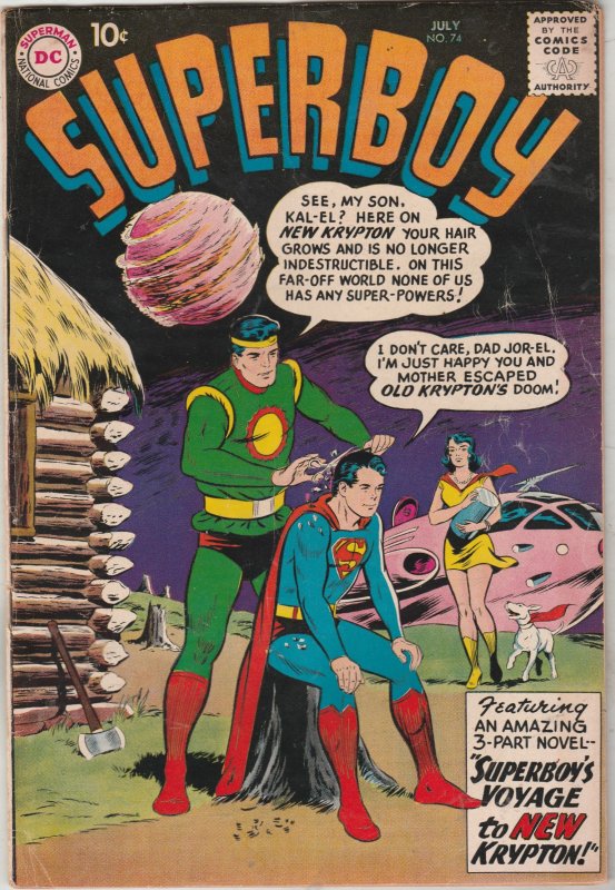 Superboy #74 1959 Mid-High-Grade FN+ Jor-El and Lara cover story! Utah CERT Wow!
