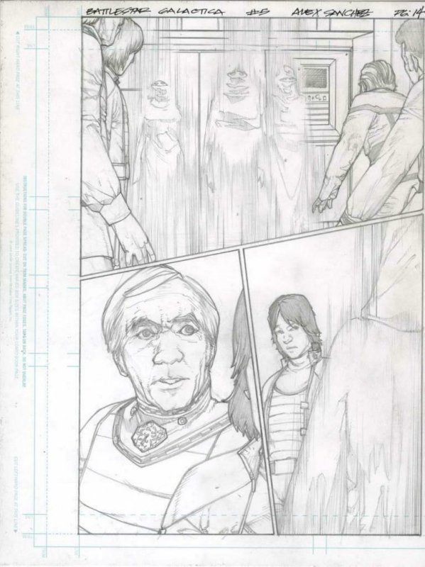 Battlestar Galactica #5 pg 14 Original Penciled art ALEX SANCHEZ Adama Starbuck 