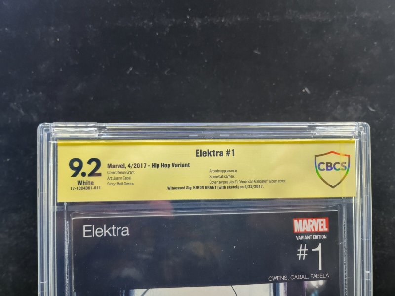 Elektra #1 - Signed & Sketched Keron Grant / Hip Hop Variant - CBCS 9.2 - 2017