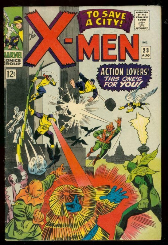 X-MEN #23 1966-MARVEL COMICS-NEFARIA -- BATTLE COVER FN+ 