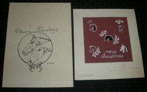 MERRY CHRISTMAS Horses & Holly 2pcs 6x8 Greeting Card Art #6021