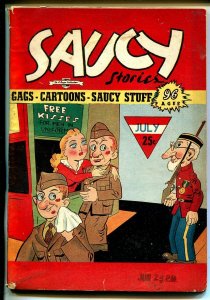 Saucy Stories 7/1945-Super-WWII era cartoons and jokes-Canadian printing-VG+