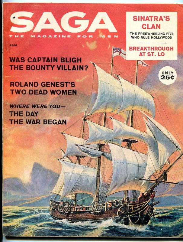 Saga Magazine January 1961-RAT PACK-WILD SHIP COVER-HMS BOUNTY-WW II FN