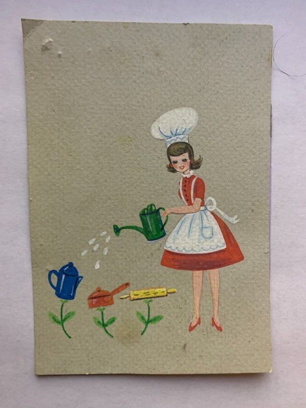 HOUSEWORK CAN'T KILL YOU Mom Watering Plants 3.25x4.75  Greeting Card Art #M886