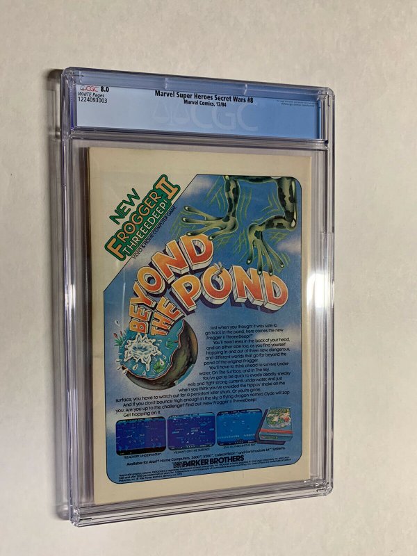 Marvel Super-heroes Secret Wars 8 cgc 8.0 white pages origin black costume 