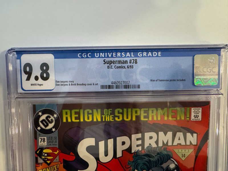 Superman #78 CGC 9.8 DC Comics, Jurgens/Breeding, (1993)