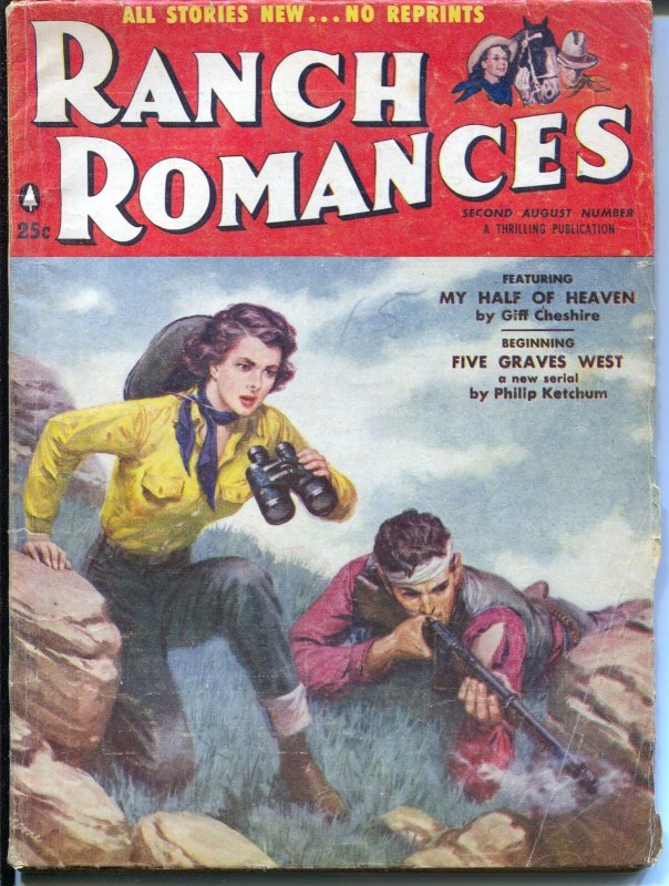 Ranch Romances 8/2/1956-Good Girl Art-Kinstler-McCann-John Derek-FN