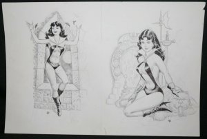 Vampirella 2pc Drawings on One Board - Signed art by Luis Dominguez