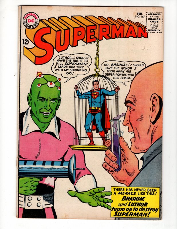 Superman #167 (1964) Origin of Brainiac! Lex Luthor Appearance / ID#341