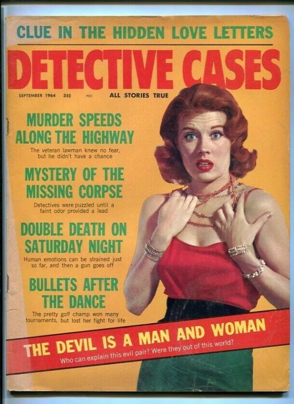 DETECTIVE CASES-SEPT. 1964-CLUES-MURDER-MYSTERY-CORPSE-DOUBLE DEATH-DEVIL FN