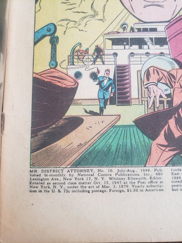 Mr. District Attorney 10 (1949) low grade Golden age comic Cover is detached