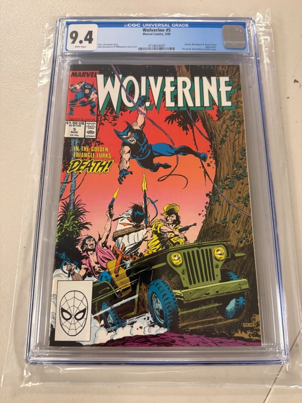 Wolverine # 5 CGC Graded 9.4 Marvel Comic Book 1989 John Bolton Back Cover JH33