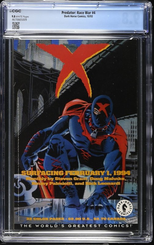 Predator: Race War #4 (10/93) Graded CGC 9.8