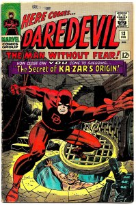 DAREDEVIL #13 (Feb1966) 5.0 VG/FN-  John Romita Inks Kirby! • KA-ZAR Otigin!