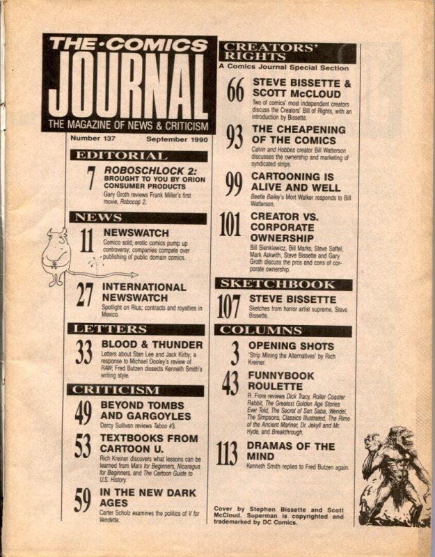 Comics Journal #137 1990-Steve Bissette -Scott McCloud- comic fanzine G/VG