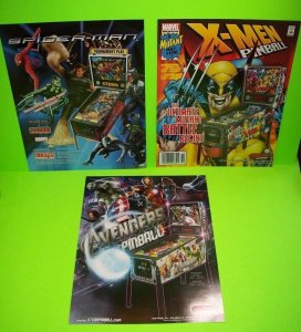 Marvel Comics Pinball FLYERS Avengers X-Men Spiderman Hulk Venom Thor Lot of 3