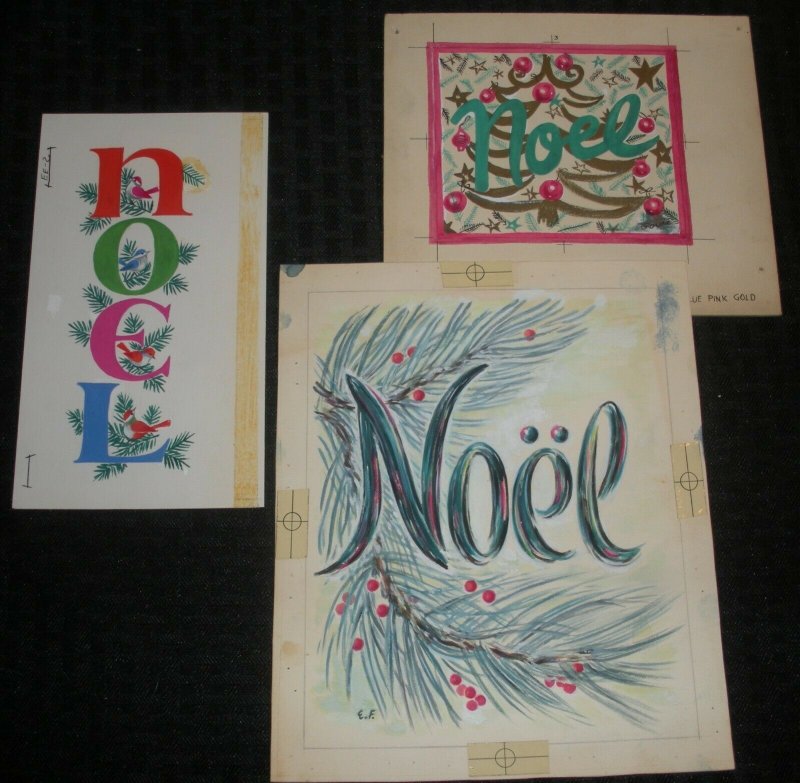 MERRY CHRISTMAS Noel w/ Birds Trees 3pcs 7x8.5 Greeting Card Art #EE2 10U