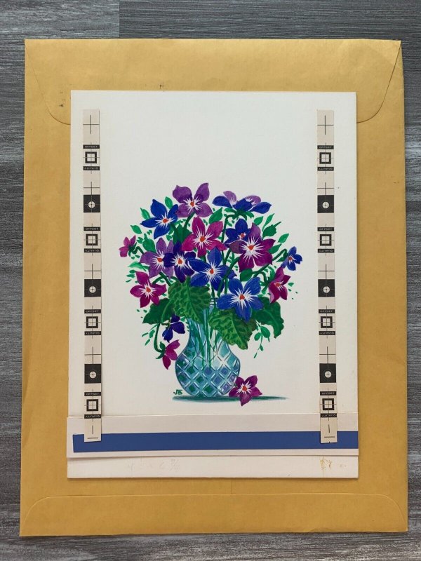 WARM & FRIENDLY NOTE Blue Purple Flowers 6.5x9 Greeting Card Art C9737 w/ 1 Card