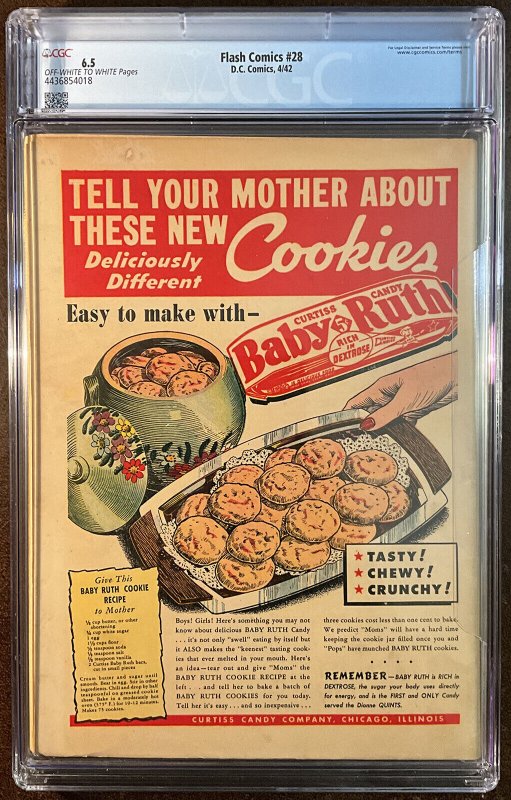 FLASH COMICS #28 - CGC-6.5, OW-W - Golden Age