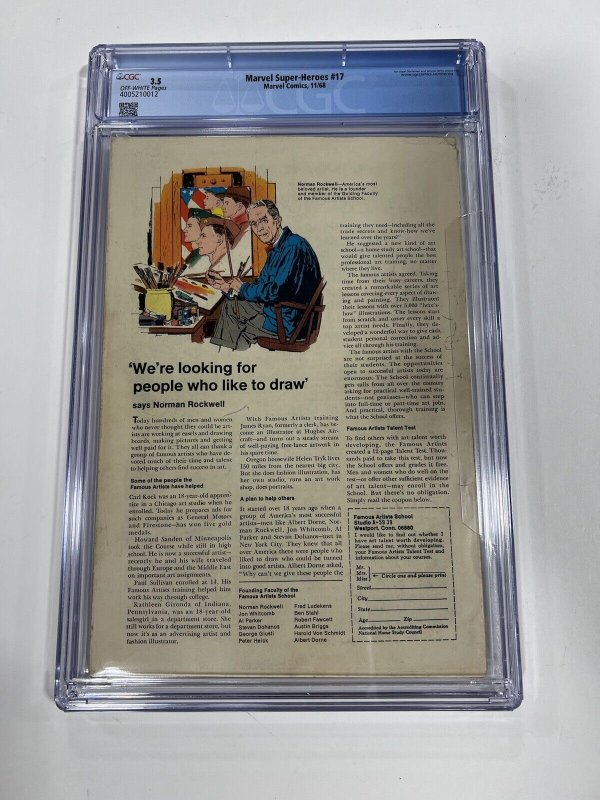 Marvel Super-heroes 17 CGC 3.5 ow pages Marvel 1968 Black knight